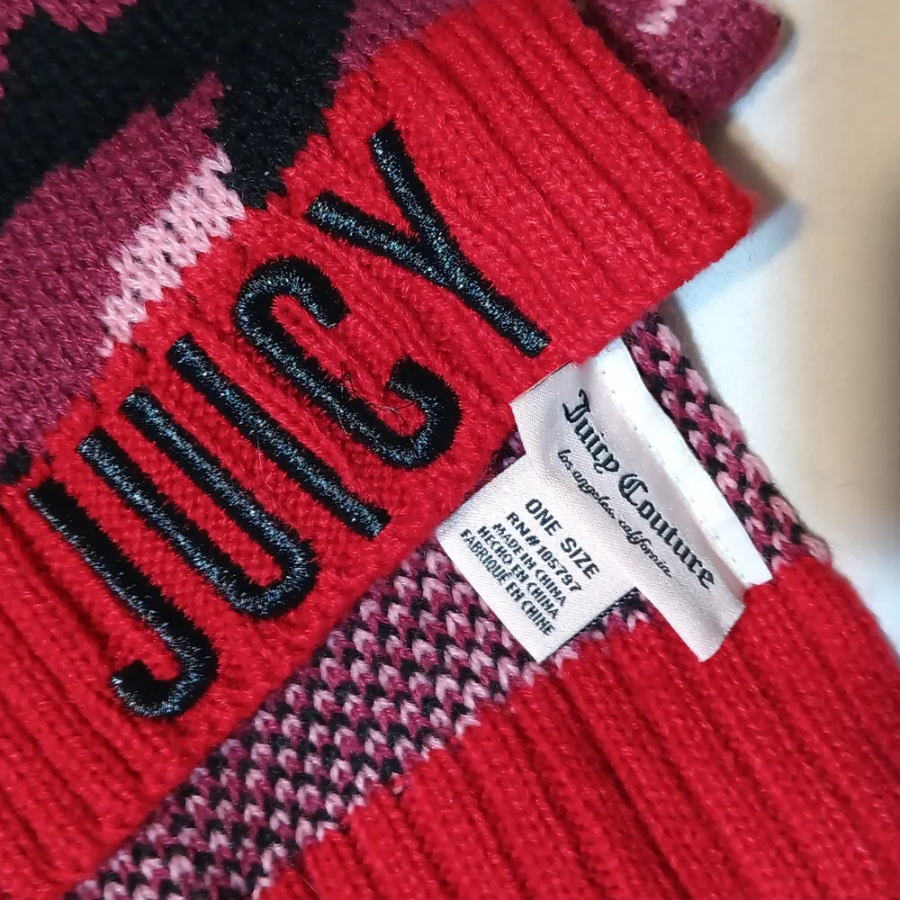 Juicy Couture Pink Red Leopard Print Knit Scarf Embroidered Logo Y2K McBling OS